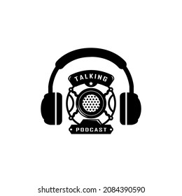 Simple Mic Microphone Headphones Waveform Sound Wave for Podcast Radio Recording Logo design
