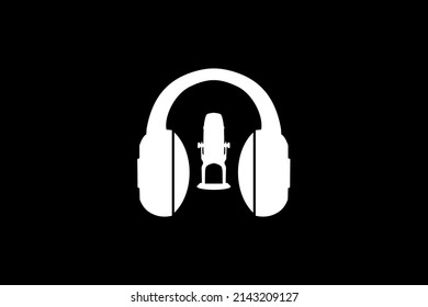 Einfache Mikrofon-Kopfhörer Waveform-Sound-Wave für das Design von Podcast-Radio-Aufnahme-Logo