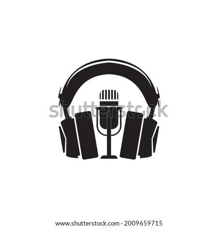 Simple Mic Microphone Headphones Waveform Sound Wave for Podcast Radio Recording Logo design

