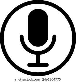 Simple microphone circular icon, voice search sign