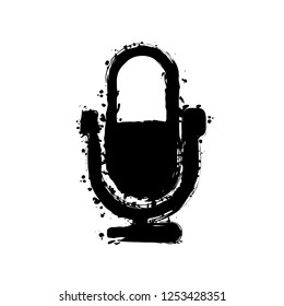 Simple microphone icon. Black ink with splashes on white background