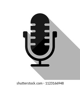 Simple microphone icon. Black object with long shadow on white background