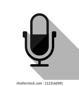 Simple microphone icon. Black object with long shadow on white background