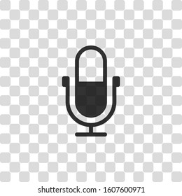 Simple microphone icon. Black symbol on transparency grid