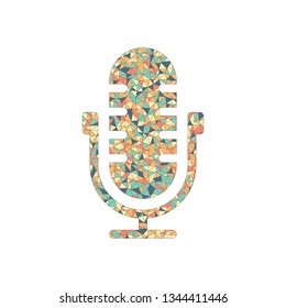 Simple microphone icon. Colored mosaic with polygons