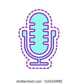 Simple microphone icon. Colored sketch with dotted border on white background