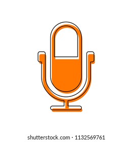 Simple microphone icon. Isolated icon consisting of black thin contour and orange moved filling on different layers. White background