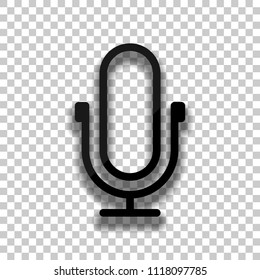 Simple microphone icon. Linear, thin outline. Black glass icon with soft shadow on transparent background