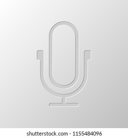 Simple microphone icon. Linear, thin outline. Paper design. Cutted symbol. Pitted style