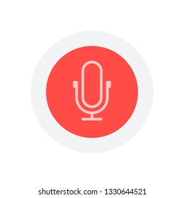 Simple microphone icon. Linear, thin outline. Icon in colored circle with gray bold border. Web button, modern flat design
