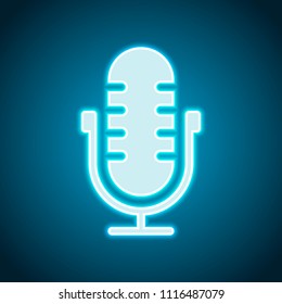 Simple microphone icon. Neon style. Light decoration icon. Bright electric symbol