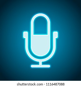 Simple microphone icon. Neon style. Light decoration icon. Bright electric symbol