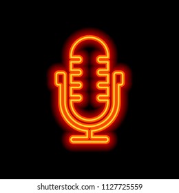 Simple microphone icon. Orange neon style on black background. Light icon