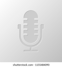 Simple microphone icon. Paper design. Cutted symbol. Pitted style