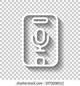Simple microphone icon, podcast or radio. White linear icon with editable stroke and shadow on transparent background