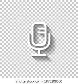 Simple Microphone Icon, Podcast Or Radio. White Linear Icon With Editable Stroke And Shadow On Transparent Background