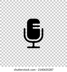 Simple microphone icon, podcast or radio. Black symbol on transparent background