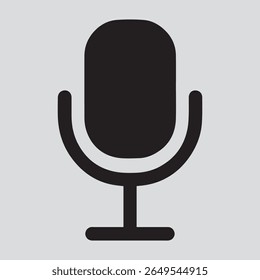 Ícone de microfone simples com cabeça arredondada e suporte para gravação ou comunicação Design minimalista em fundo neutro