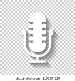 Simple microphone icon. White icon with shadow on transparent background