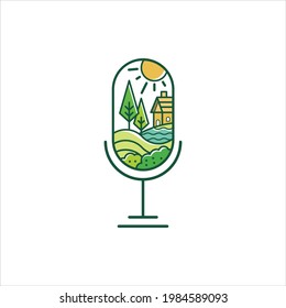Diseño de logotipo de podcast de naturaleza simple del micrófono 