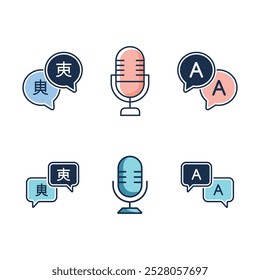simple microphone talk language translate icon set global communication translation dictionary service business vector illustration