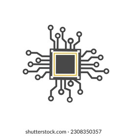 Simple microprocessor icon vector with a major color of gray and orange in it