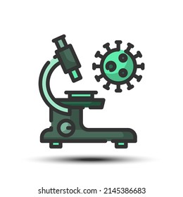 Simple microscope filled line icon, zoom and focus small shadow monotone color on the white background