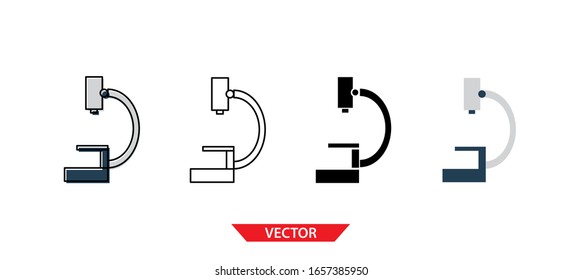 Simple microscope icon on white background 4 types such as outline, black, color, outline and color. Vector illustration.