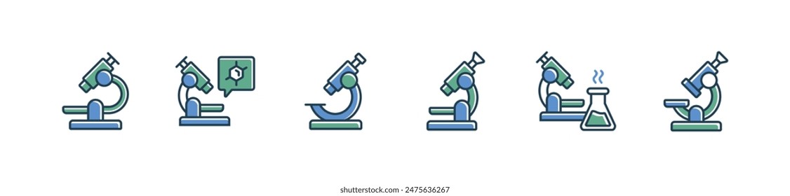 simple microscope science laboratory icon set microbiology organism study virus magnifier vector illustration collection