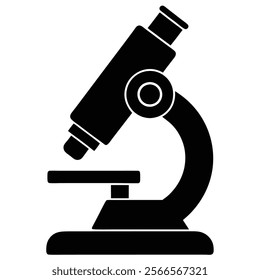 Simple Microscope Silhouette for Medical and Laboratory Use. Flat Microscope Vector Icon. Simple black symbol on white background 