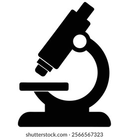 Simple Microscope Silhouette for Medical and Laboratory Use. Flat Microscope Vector Icon. Simple black symbol on white background 