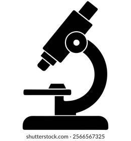 Simple Microscope Silhouette for Medical and Laboratory Use. Flat Microscope Vector Icon. Simple black symbol on white background 