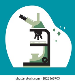 Simple microscope vector illustration in flat style. Vector illustration. Microscope. Science Equipment Technology. Flat Icon. Blue background.