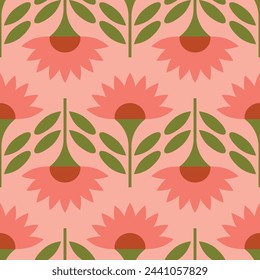 simple mid century flowers pattern vector seamless peachy background