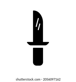 Simple cuchillo militar sólido icono negro. La batalla con armas es peligrosa. Símbolo de contorno aislado plano moderno, símbolo utilizado para: ilustración, logo, aplicación, diseño, web, dev, ui, ux, gui. EPS vectorial 10 