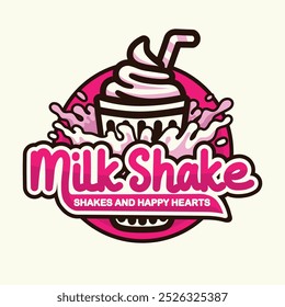 Design simples do logotipo do Milkshake com contornos arrojados e coloridos