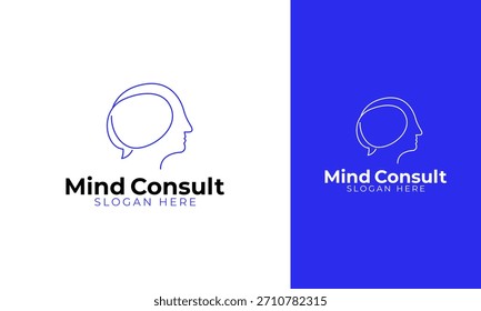 Simple mind consult logo design. Head and bubble chat symbol for good consulting. Mental health vector illustration