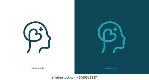 Diseño de logotipo de salud mental simple. Cabeza y mente humana en estilo de contorno lineal. Logo, ícono, símbolo, Vector, Inspiración de diseño.