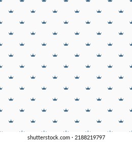 simple mini blue crown in grid on white seamless pattern, page with a continuous  spots, dots paper for background, banner, label, card, cover, texture, textile etc. vector design.