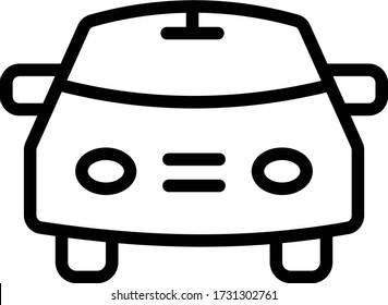 Diseño de icono de vectores de visión frontal simple de un coche de minisedan, símbolo de garaje de coche sobre fondo blanco,