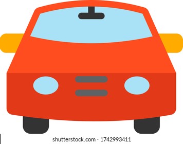 Simple Mini Sedan Red Car Front View Concept Vector Color Icon Design, Car Garage Symbol on white background,