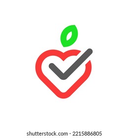 Simple minimal apple icon with checkmark vector illustration. Cool modern apple logo isolated on white background. Awesome apple icon.