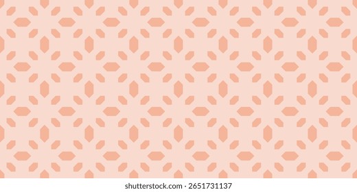 Fundo mínimo simples. Vetor geométrico padrão sem costura com formas de diamante, pedras preciosas, flores. Textura abstrata sutil em cor pêssego claro. Design minimalista elegante para decoração, roupas de cama, papel de parede