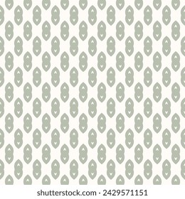Simple minimal background. Vector seamless pattern with small curved shapes, leaves. Sage green and white color. Minimalist texture. Abstract repeated geo design for decor, print, covering, package
