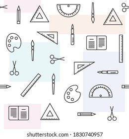 Sencillo, mínimo y hermoso patrón geométrico transparente con un tema de estudio creativo usando ilustración vectorial, antecedentes, de vuelta a la escuela.