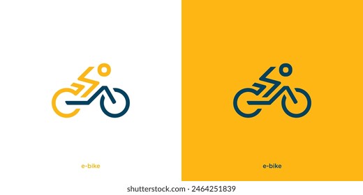 Simple Minimal Bicycle Logo Design. Bicycle and Lightning or Human Cycling Graphic with Line Art, Outline Style. Electric Bike Logo, Icon, Symbol, Vector, Design Template.