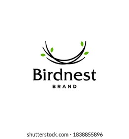 simple and minimal bird nest icon logo line illustration with leaf symbol, bird house symbol logo Vector