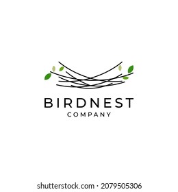 simple and minimal bird nest icon logo line illustration with leaf symbol, bird house symbol logo Vector