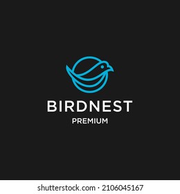 simple and minimal bird nest icon logo line illustration with leaf symbol