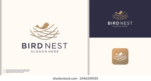 Simple and minimal bird nest icon logo line illustration, symbol bird house logo Vector template